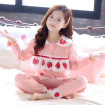 Girls  pajamas Childrens spring and Autumn cotton long-sleeved thin suit 13-year-old girl cartoon childrens home clothes