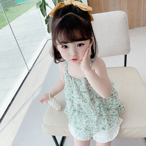 Girl suit Summer thin little girl Snow spinning harness Vest Ocean Qi Children Cotton Mesh Red Baby Two Suits