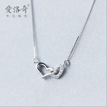 Love Rocky s925 silver necklace female Korean version of temperament inlaid diamond heart heart and heart print short choker sweet love neck chain