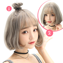 Wig female short hair bobo Korean bobo full head cover type fluffy granny gray tide color inner buckle short curly hair round face