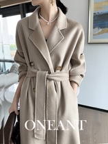 Anti-season promotion 2021 new water corrugated cashmere coat Hepburn wind double-row horn buckle double-sided long female
