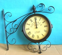European retro wrought iron double-sided wall clock pastoral decoration mute clock wall clock creative home living room clock mute