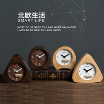 Nordic solid wood small alarm clock mute creative students with mini clock style simple desktop bedside personality ornaments