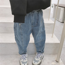 A thick pair of winter boys and girls soft glutinous plus velvet denim trousers children Harlan cotton pants 233