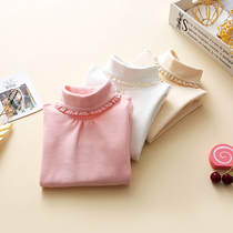 Korean childrens clothing autumn girls cotton lace high neck base shirt children long sleeve T-shirt baby warm coat