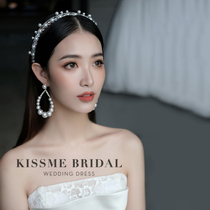 Mengyao bride Korean Super fairy simple Crystal Pearl ribbon hair band temperament forest fairy Net red hair hoop headdress