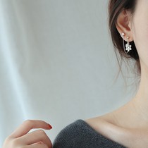 Snowflake double ear hole s925 silver ear nail two earholes one-piece earnail personality snowflake inlaid with pure silver earrings