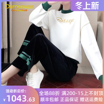 OUROSESAN light luxury brand wide leg pants fashion suit female Korean loose slim leisure sports two-piece set