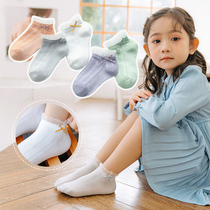 Childrens socks summer thin girls cotton socks spring and autumn mesh socks children season Princess bow lace short socks boat