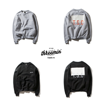 Heat society Threemin sweater high street style fleece embroidery thickened simple warm trend gray and black