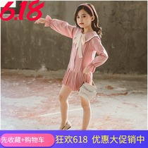 South Korea SZCK Girls Dress Long sleeve College style Chiffon skirt Net Red Western style Childrens pleated skirt