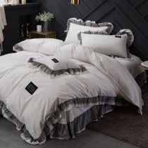 Korean Version Lace Princess Wind Bed Four Pieces Full Cotton Pure Cotton Lotus Leaf Bedsheet Quilt Cover 1 8m Bed Bedding