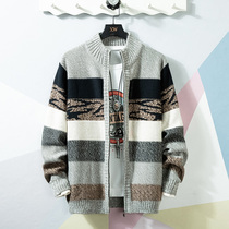 Tide brand sweater coat mens cardigan spring and autumn trend Korean version of personality slim sweater stand neck mens clothing tide