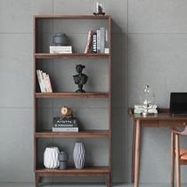  North American black walnut bookshelf Nordic full solid wood shelf Simple lattice floor-to-ceiling bookcase Study living room furniture