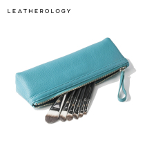 Leatherology leather makeup brush bag Zipper makeup bag Large pen bag Portable brush bag Makeup pen storage bag