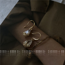 14K gold French earrings cool wind design sense niche retro exquisite short zircon rhinestone Baroque earrings