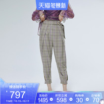 LE FAME lafemu spring pearl decoration radish ankle-length pants check commuter LF9C21P04K075