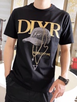 European Station 2021 summer short sleeve mens T-shirt hot diamond slim cotton solid color breathable Tide brand half sleeve body shirt tide