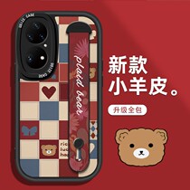 Small Goat Leather Cartoon applies Huawei P60pro new phone shell p40pro wristband bracket anti-fall women 30 protective sleeves p50e mesh red fashion small crowdage high level sensation ultra-thin 20 fresh summer tide