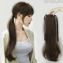  Thin wig female long hair ponytail grip clip large waves low ponytail long curly hair strap simulation hair fluffy and natural