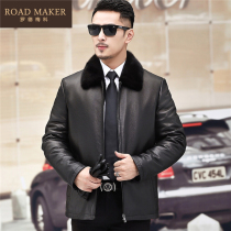 ROADMAKER Mink fur mens high-grade deerskin leather leather mink hair liner BUSINESS coat coat