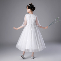 Childrens evening dress piano performance dress flower girl wedding dress white girl princess dress high-end host chorus dress foreign style