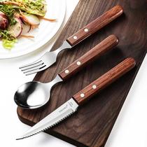 Nordic wooden handle Stainless steel steak knife and fork Western knife fork and spoon three-piece set tableware Western set