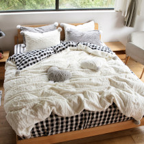 White rabbit velvet four-piece set ins Girl heart double-sided velvet coral velvet thickened sheets quilt cover bed Fale Velvet