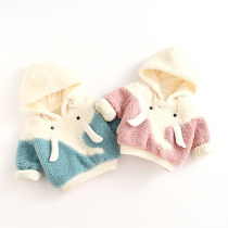 Baby plus velvet clothes womens autumn and winter 0-1-2-34 years old boys and girls warm tops childrens foreign atmosphere thick clothes