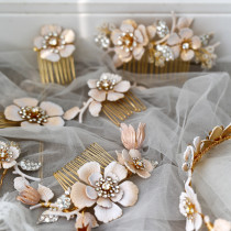 Miller Leaf Rose Thorn Thorn Hair Comb White Enamel Large Flower Hair Ornament Headdress Bridal Jewelry