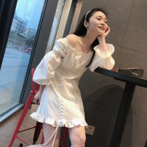 Little man 2021 summer new female temperament shoulder bubble sleeve strap dress female white gentle wind