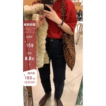 HEYGIRL black elder brother high waist slim plus velvet straight jeans female Korean slim nine foot pants winter