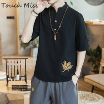 TOUCH MISS2021 summer Chinese style embroidery mens short-sleeved T-shirt loose simple casual and comfortable T-shirt