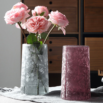 Transparent craft glass vase hydroponic flower arrangement bottle living room vase decoration 25 ice flowers 3 blue large