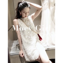 Sandro asw small fragrance sleeveless lace dress 2022 summer temperament waist slim heavy industry embroidery skirt