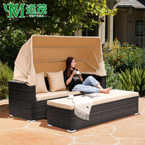 Rattan chair rattan outdoor sofa sunscreen waterproof combination garden courtyard outdoor rattan three-person rattan sofa furniture