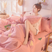 Thickened mill wool pure cotton four pieces of full cotton princess Winins girls heart bed Three sets of bed linen quilt cover double face