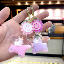 Into Oil Pentagram Fly Horse Streaming Sand Liquid Floating Xu Willing Bottle Key Chain Package Pendant Key Buckle