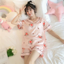 Ice silk homewear with bra pad pajamas womens summer short-sleeved shorts thin chiffon bra bra bra chest support set