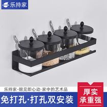  Seasoning box set Household glass seasoning tank bottle sugar and salt tank storage rack combination wall-mounted kitchen supplies