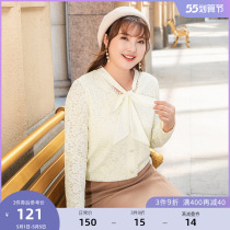 (Flush bin RMB150 ) Step up overweight Womens dress Fat mm Winter Fast-style strap V collar Folds Creme Lace Shirt