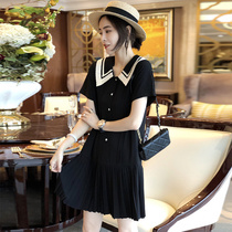 women's european style spring-summer 2022 small black chiffon dress with doll collar