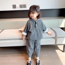 Girl set autumn 2021 new children Spring and Autumn Net Red wide leg pants baby sweater two-piece set