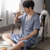 Pajamas mens ice silk short-sleeved summer thin section large size loose fashion high-end can be worn outside casual home clothes suit