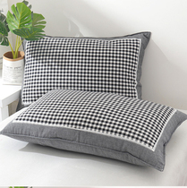 Pure cotton pillowcase 100 full cotton thickened pillow leather pillowcase pair of student dormitories single one dress black and white plaid