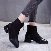  Shoes womens 2021 new autumn shoes all-match trendy shoes womens boots front zipper high heels thick heel Martin boots womens booties