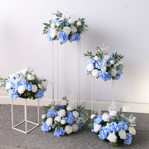 Wedding floral art Blue road leading flower row Roman column flower ball background flower wall simulation wedding stage event arrangement