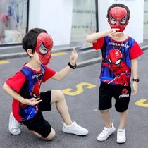 Boy Summer Spider-Man clothes children suit nets red tides 2021 new foreign air baby Superman summer fit short sleeves