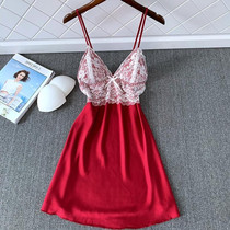  Spring sexy pajamas female Xia Bing silk suspender night dress with chest pad gathered small chest thin lace bandeau Korean version