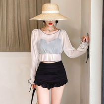 South Korea Ins Split Swimsuit Women Fairy Qi Student Hood Shirt slim and slim Xiangfeng Wind Hot Springs 2021 new